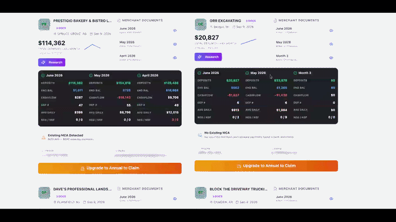 Walkthrough of the statements section inside the Fundly platform, showing bank statements attached to each file