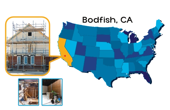 Map of JJ National General Contractor INC. coverage area in Bodfish, CA