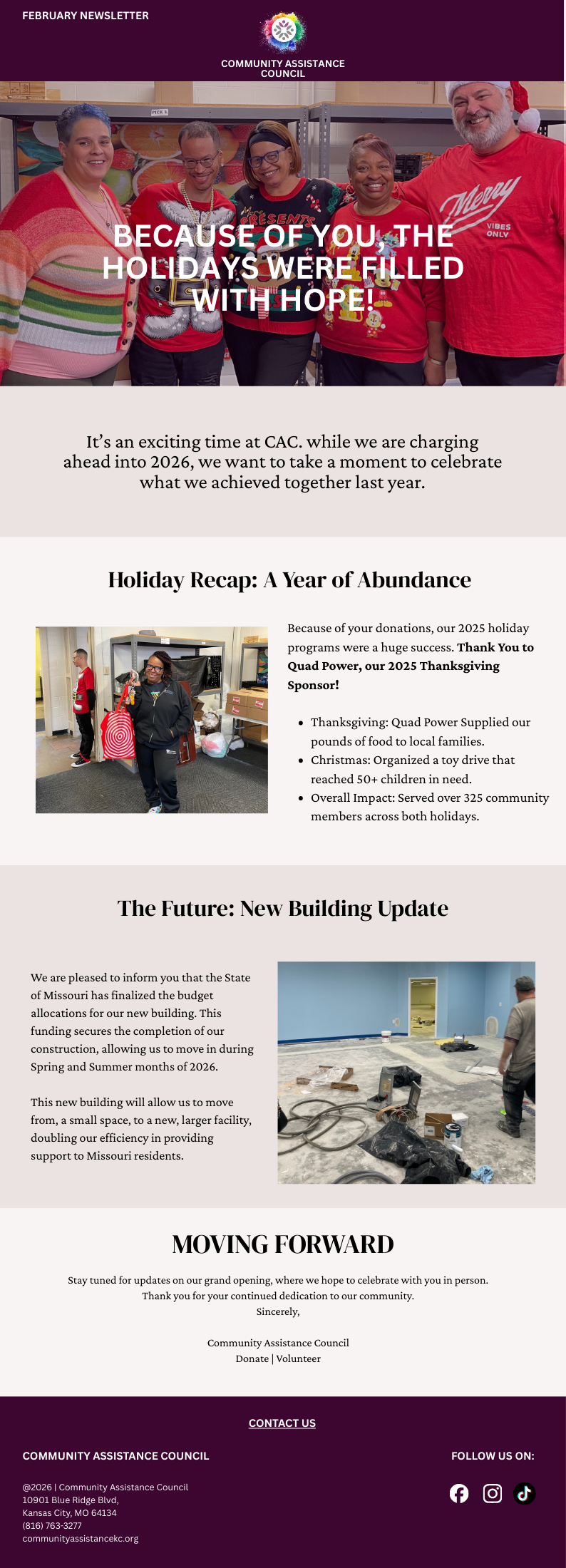 Non-profit holiday giveaways and donations