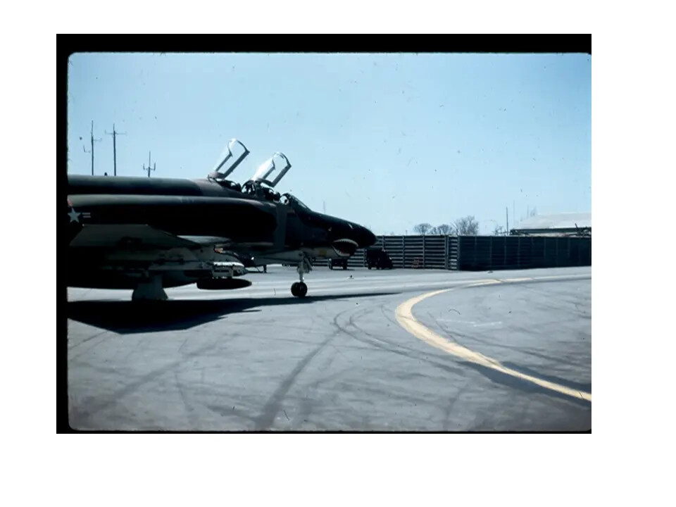 Two USAF F-4 Phantom II Fighters on Airfield Ramp (35mm Slide)