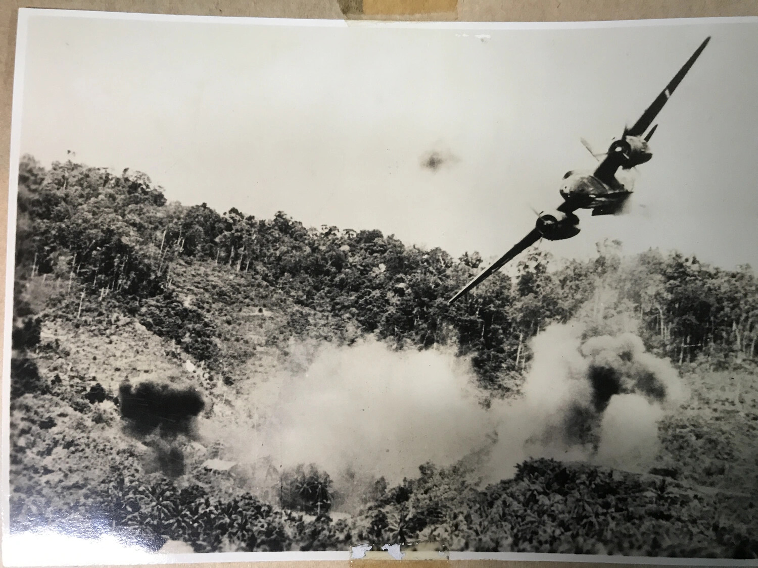 B-25 Mitchell Medium Bomber Banking After Low-Level Attack Run, Full Print, New Guinea