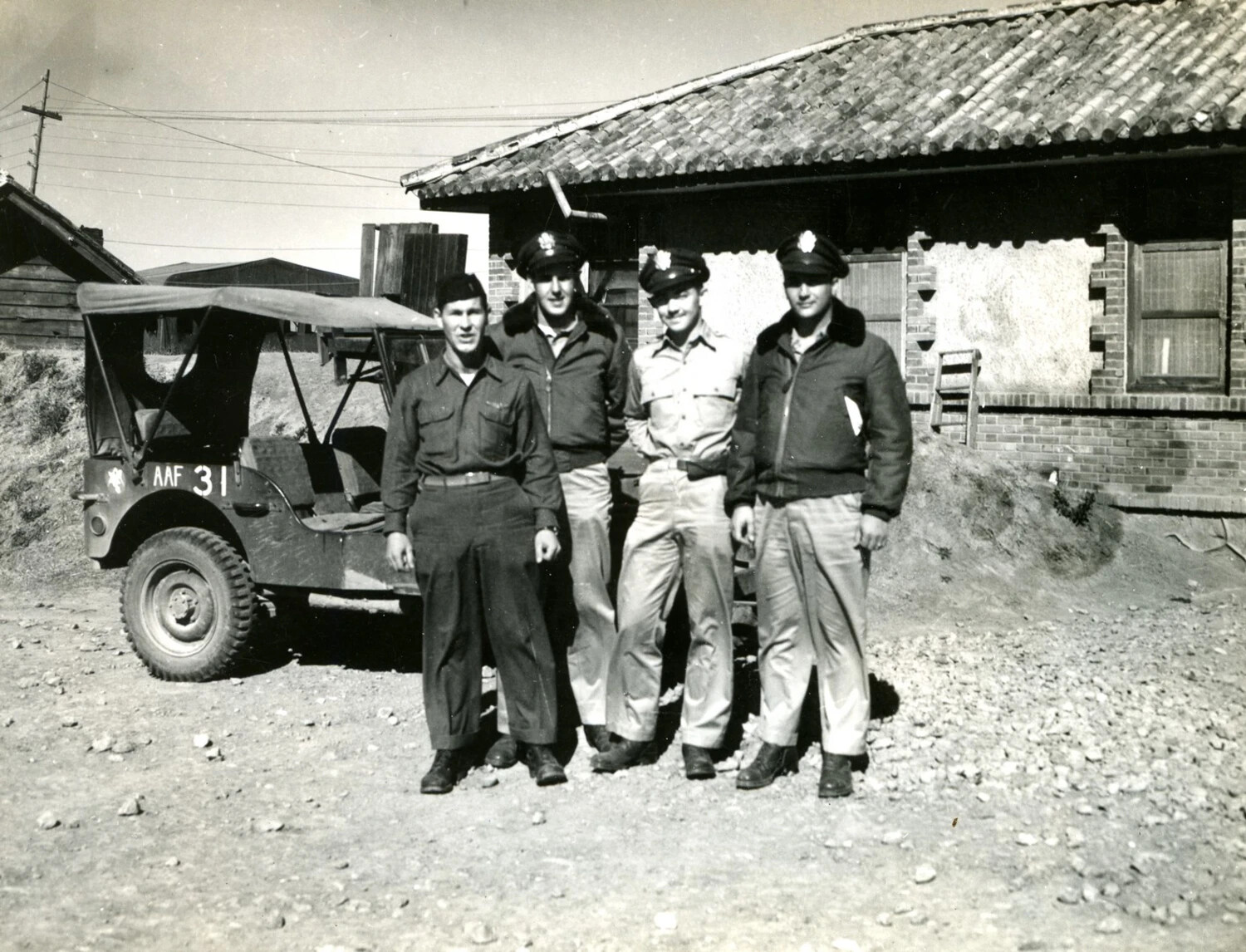 Four U.S. Army Air Forces Personnel with Jeep 'AAF 31,' Burma/CBI Theater Collection