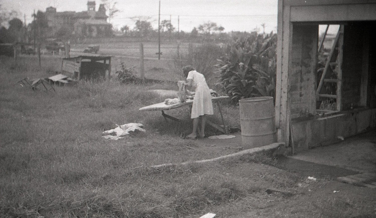 Woman Doing Laundry Outdoors, Luzon, Philippines - WWII 35mm Negative