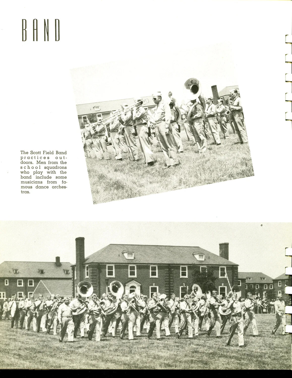 Scott Field Book, Part 1 - 'Band' Page, Scott Field Band Outdoor Practice and Full Marching Formation