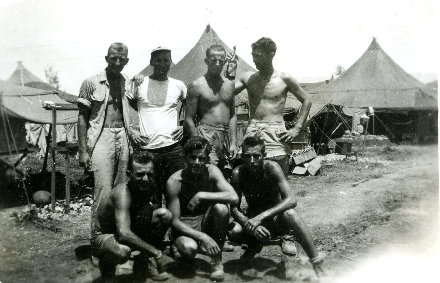 Group Portrait of Airmen at Tent Camp, Ie Shima, 345th Bomb Group, WWII