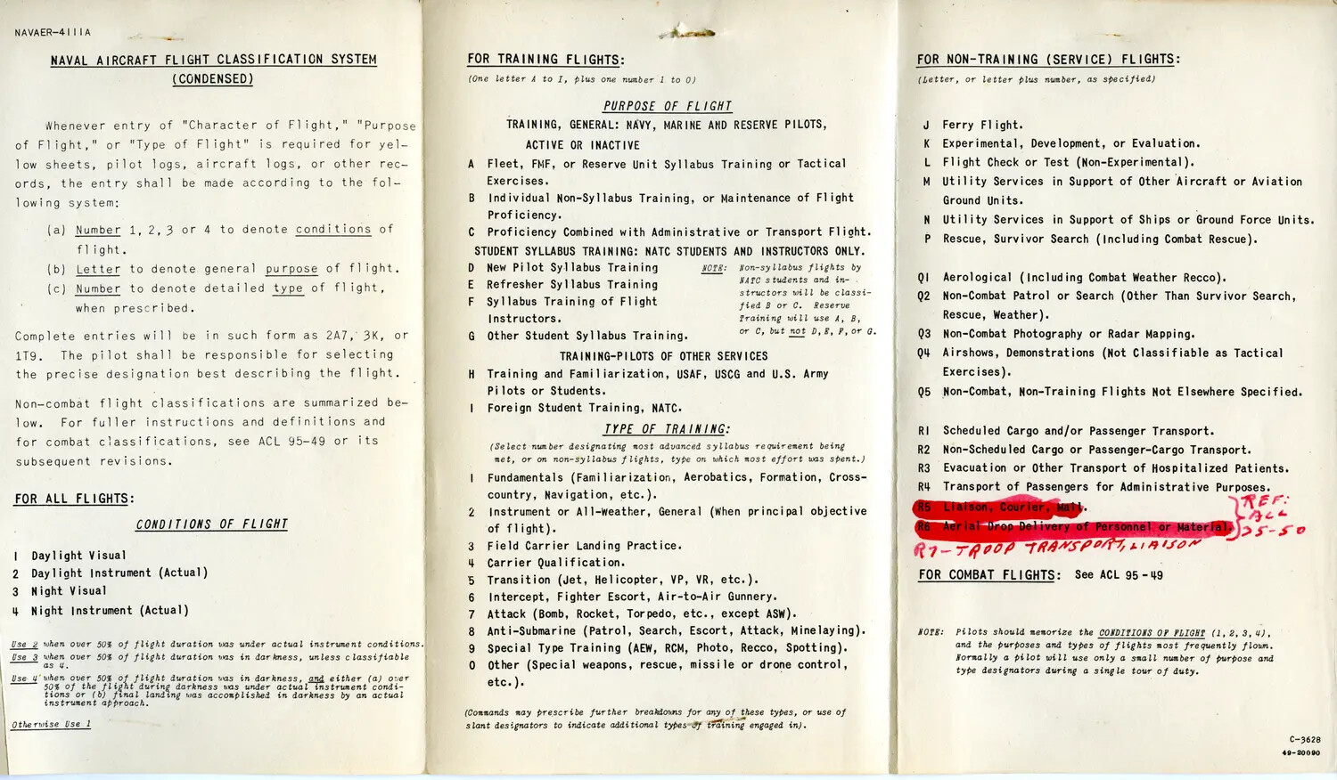NAVAER-4111A Naval Aircraft Flight Classification Reference Page, Bancroft Logbook