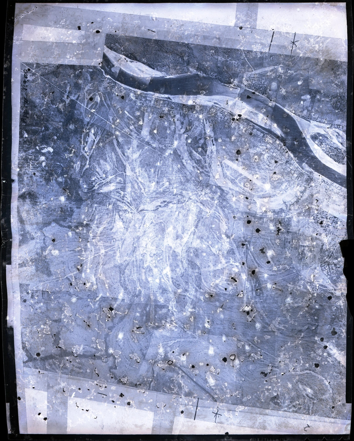 Aerial Reconnaissance Photograph of River Bend and Settlement, China-Burma-India Theater, WWII (Japanese-Captured Recon Negative)
