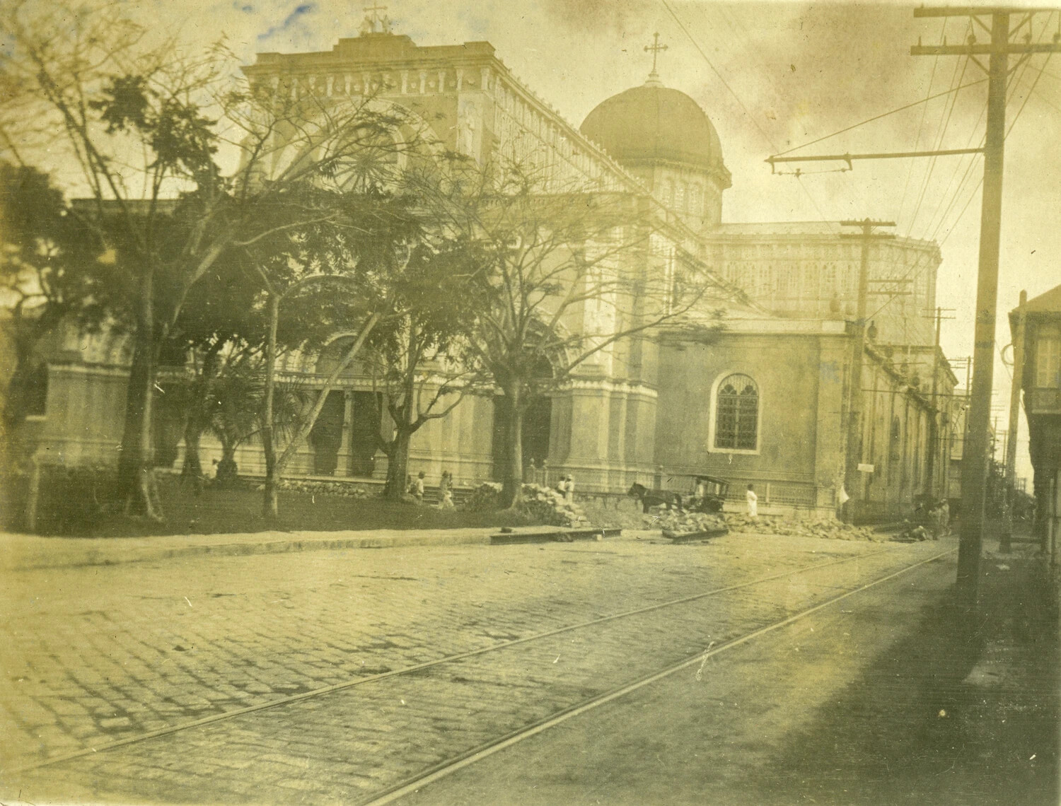 Colonial-Era Church with Tramway Street, Philippines, Early 1900s