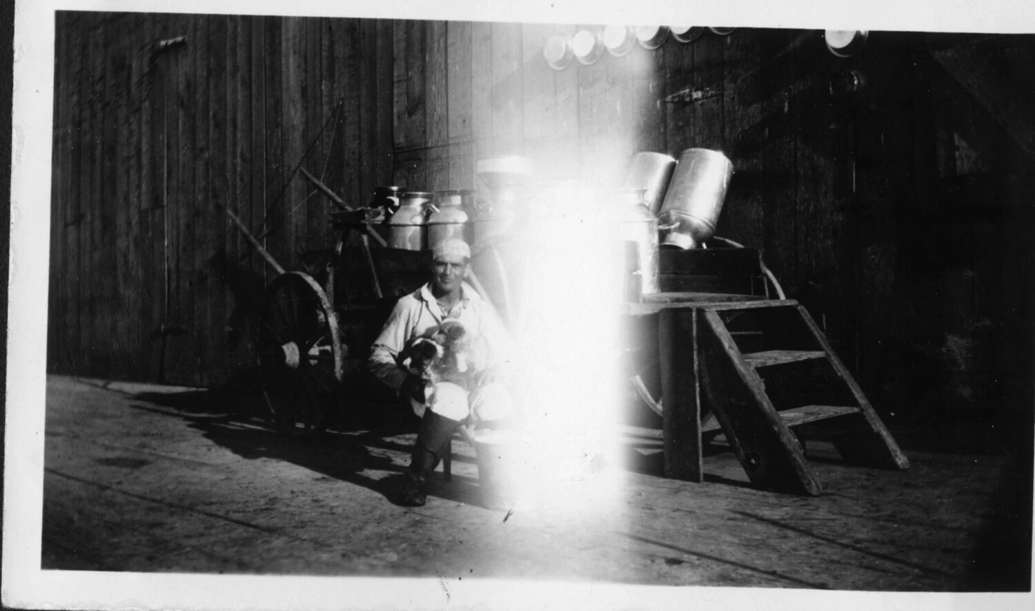 Man with Dogs Beside a Milk Cart, Wooden Outbuilding (Presidio Album)