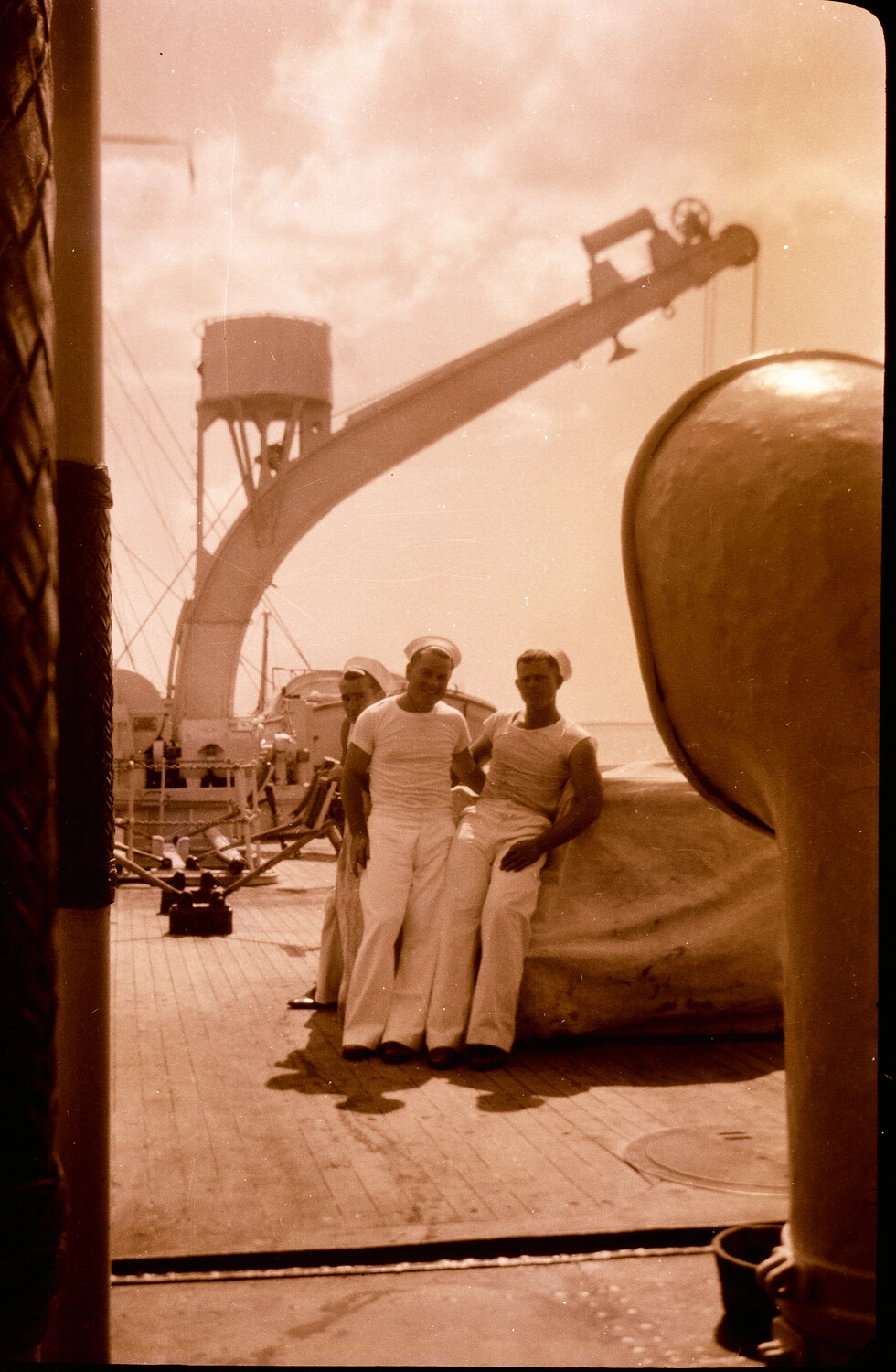 Three U.S. Navy Sailors in Dress Whites on Deck, Pre-WWII Asiatic Fleet, 1930s China Station