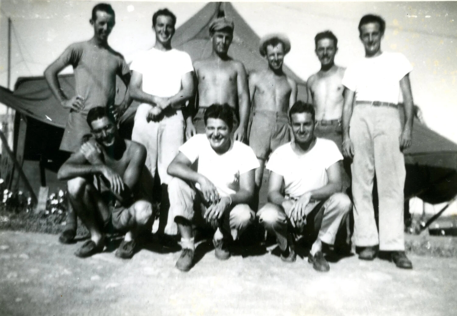 Group Portrait of U.S. Marines at a Tent Encampment, 5th Marine Division Collection