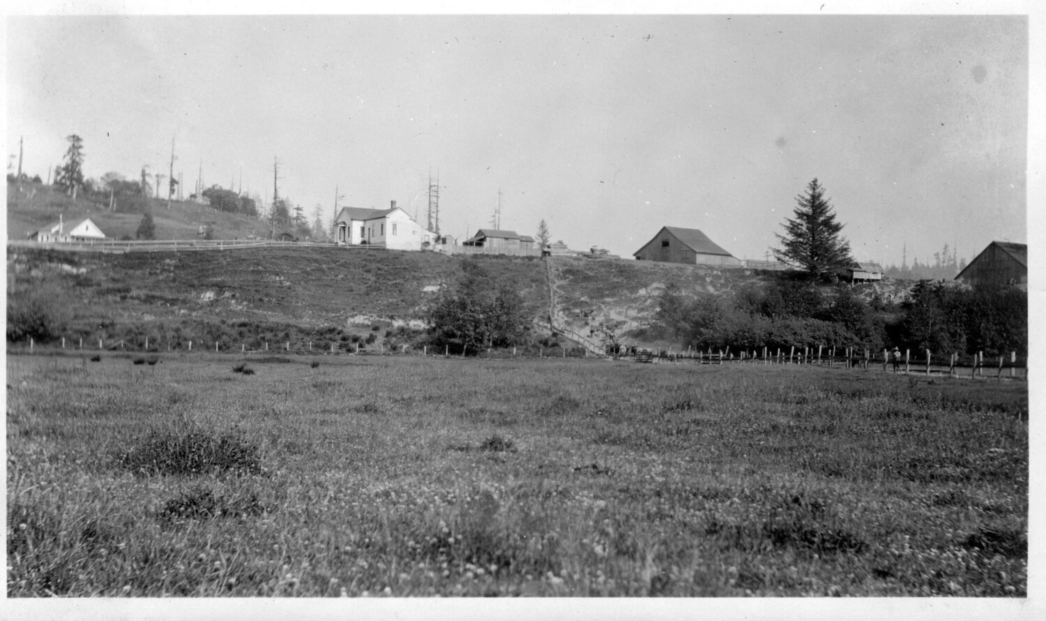 Hillside Farmstead with Farmhouse, Barn, and Fenced Pasture, Rural California, Early 20th Century