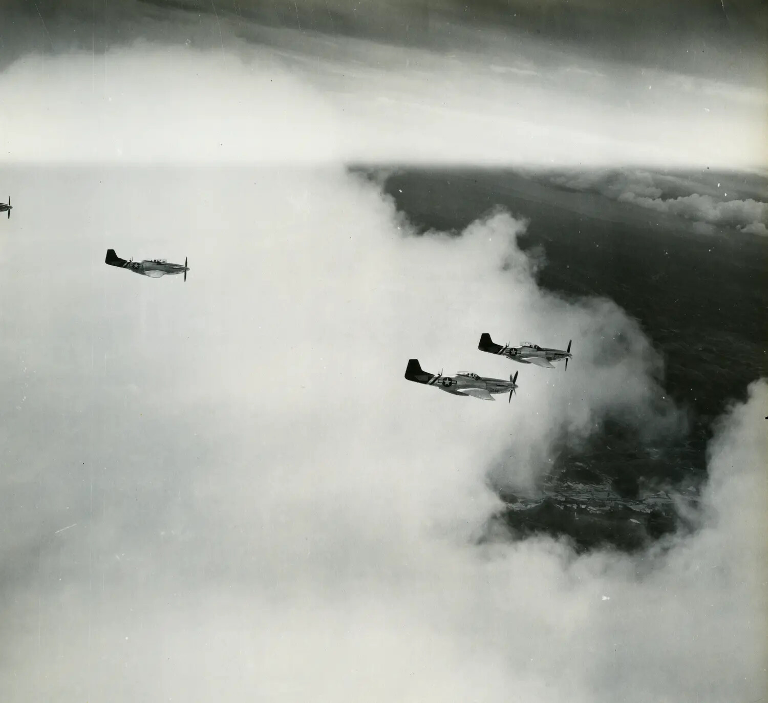 P-51 Mustang Fighter Formation Above Cloud Layer, WWII China-Burma-India Theater