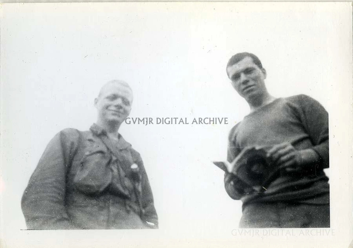 Two Informal Portraits of American Servicemen, One Holding a Personal Camera, WWII Era
