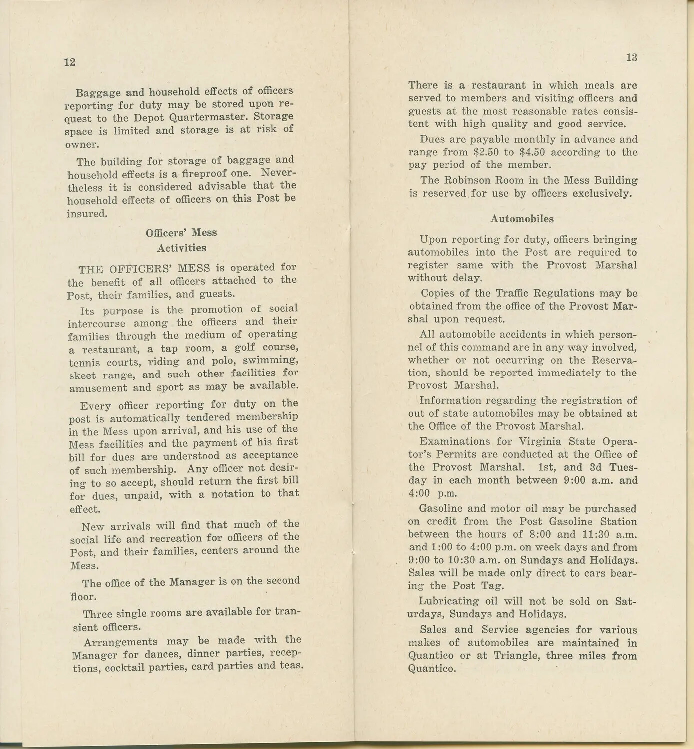 Marine Corps Base Quantico Officer's Orientation Booklet, Pages 12-13