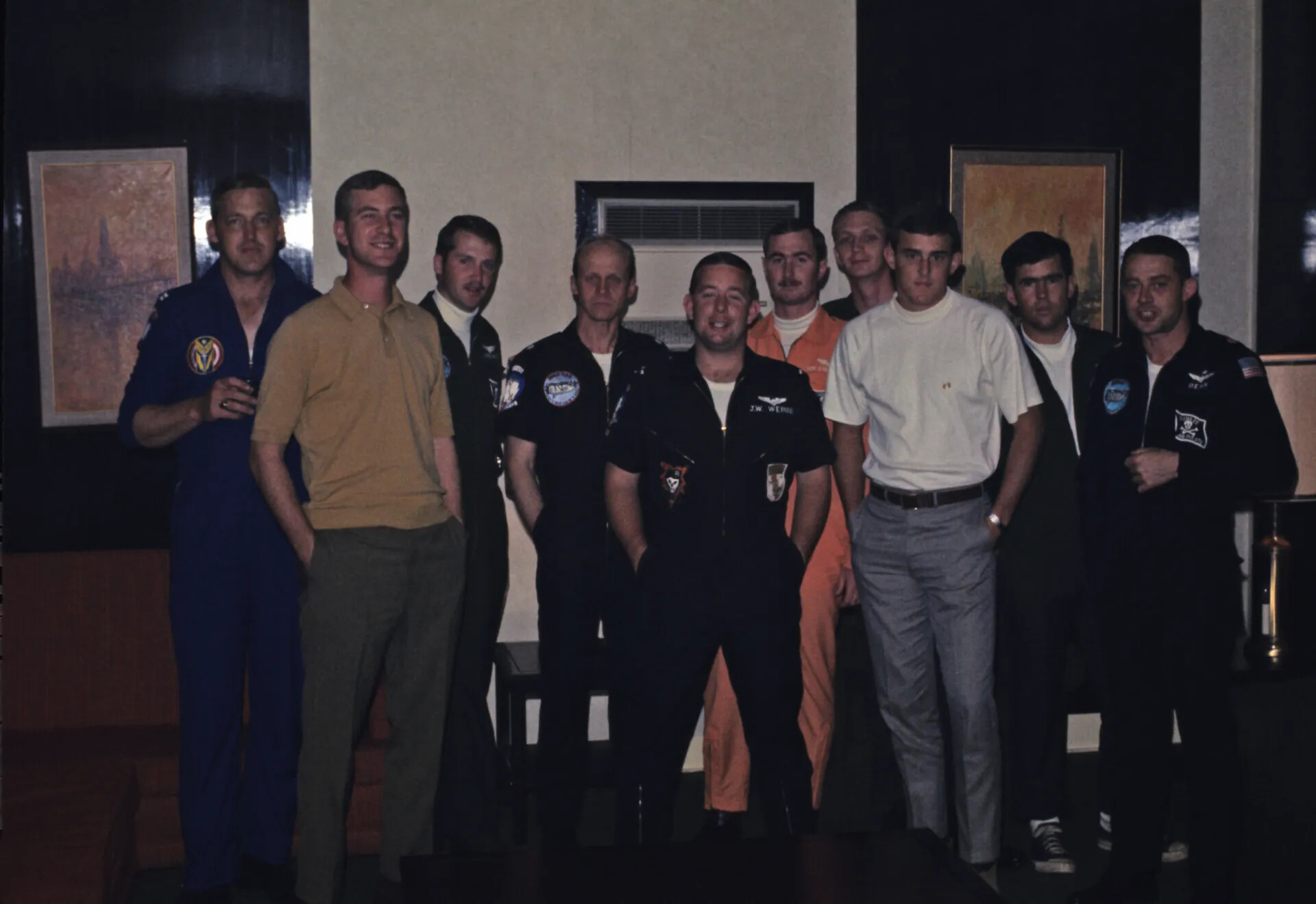 Group Portrait of Air Force Pilots and Friends at Squadron Social Gathering, Don Engebretsen Slide Collection
