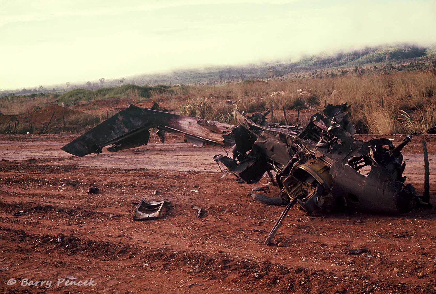 Burned Wreckage of Single-Engine Aircraft, Vietnam Highlands