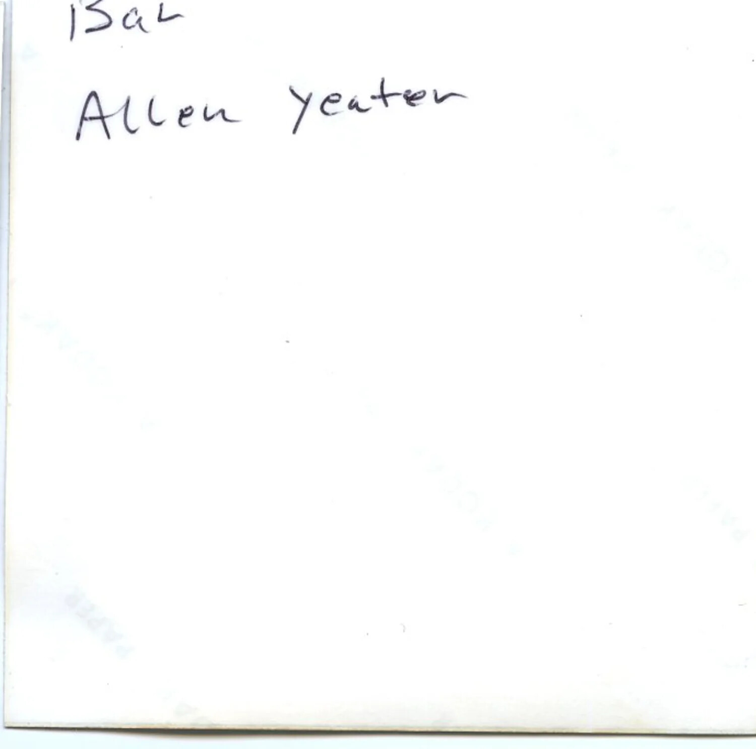 Handwritten Identification Caption: "Allen Yeater," Vietnam Era Collection