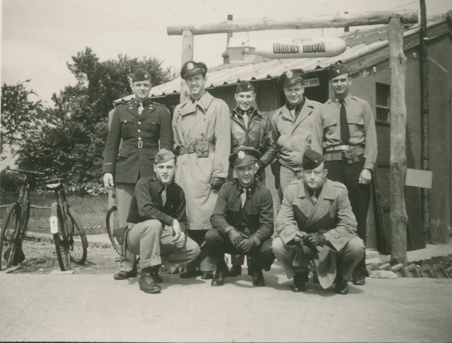 579th Bomb Squadron Orderly Room with Personnel Group Portrait, WWII