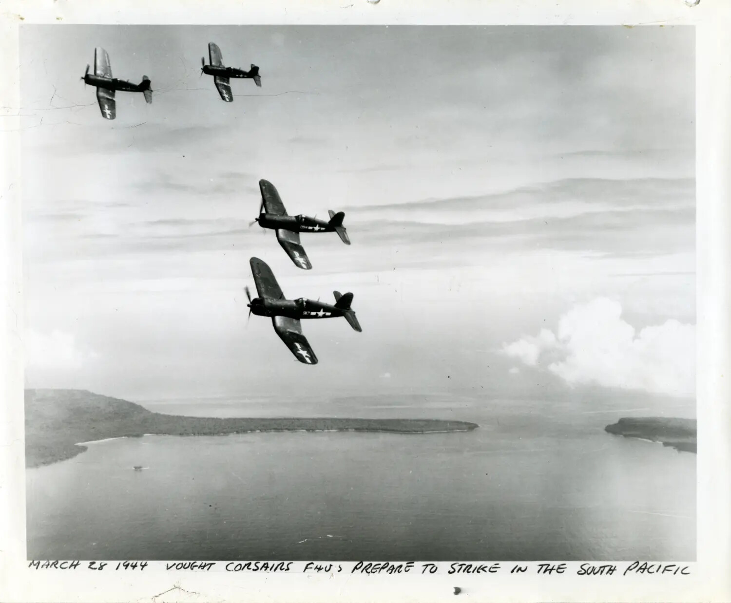 Vought F4U Corsairs in Formation Over the South Pacific, 28 March 1944
