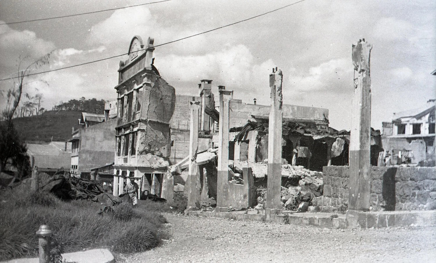 Bomb-Damaged Building Ruins, Luzon, Philippines, World War II