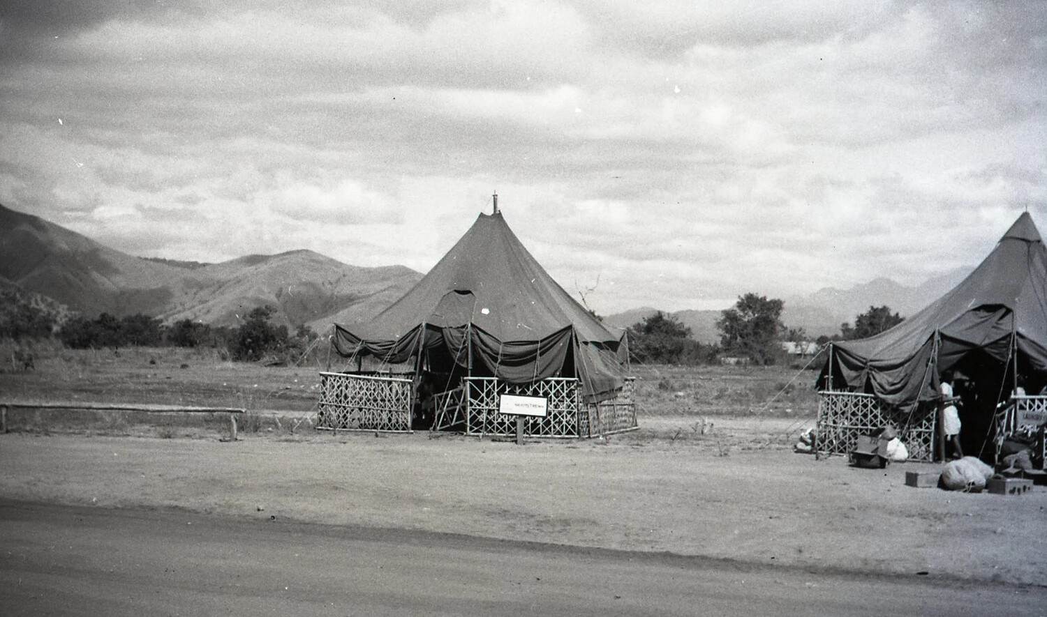U.S. Military Camp Tents with Bamboo Lattice Siding, Luzon, Philippines, WWII Era