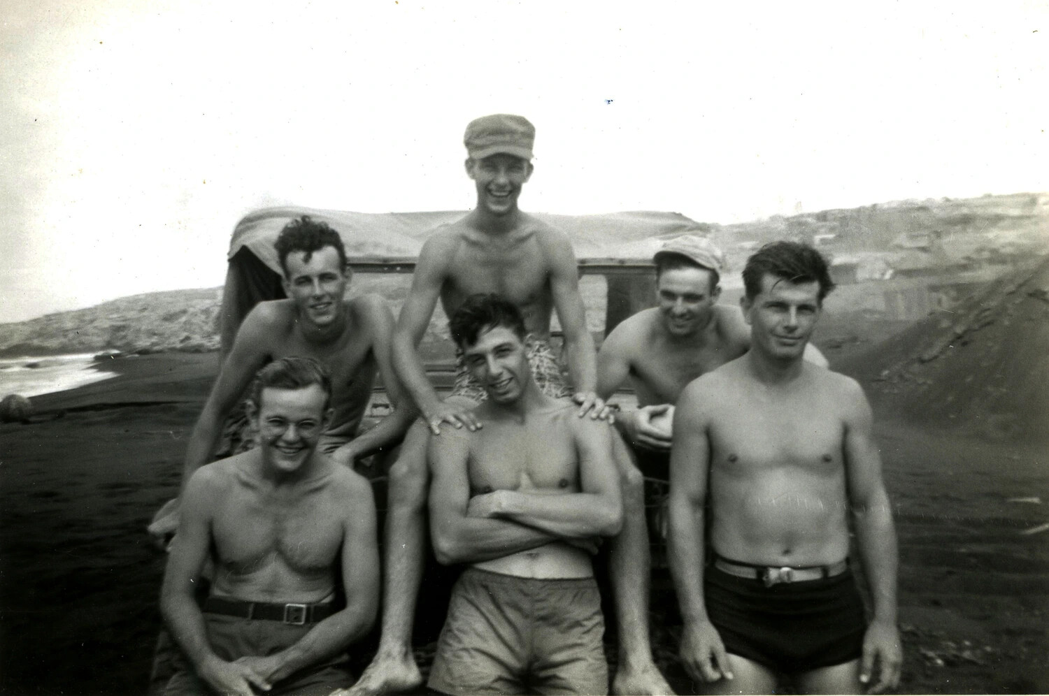 U.S. Marines Group Portrait on the Beach, Iwo Jima, WWII