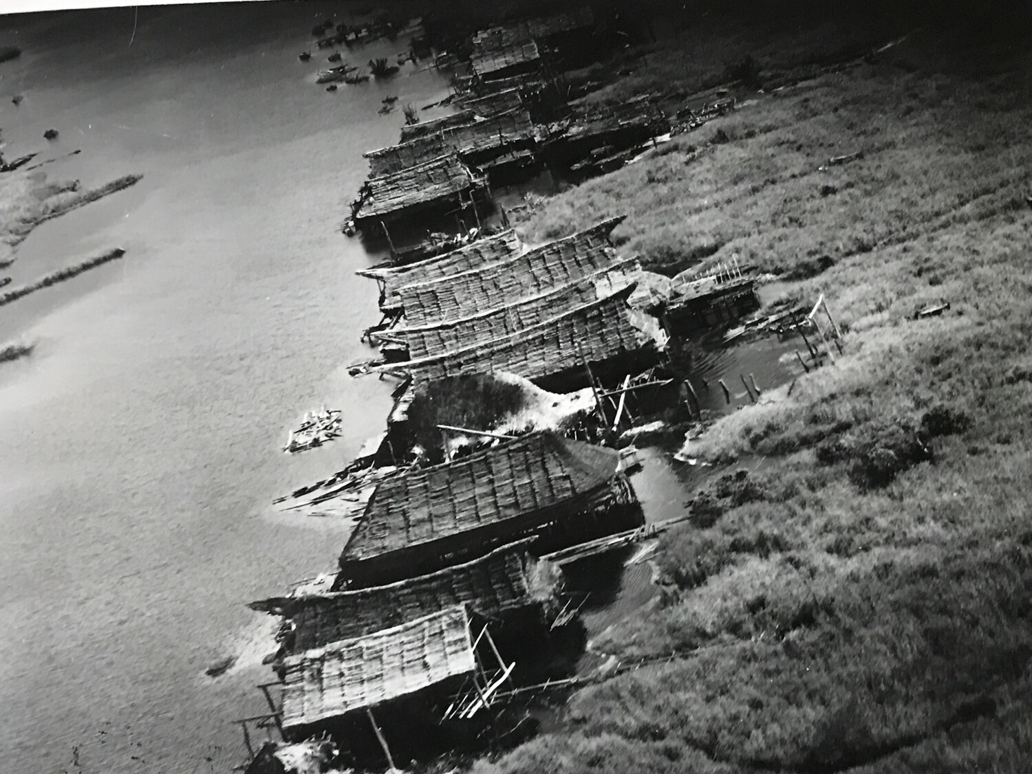 Aerial View of Sepik River Village Longhouses, New Guinea