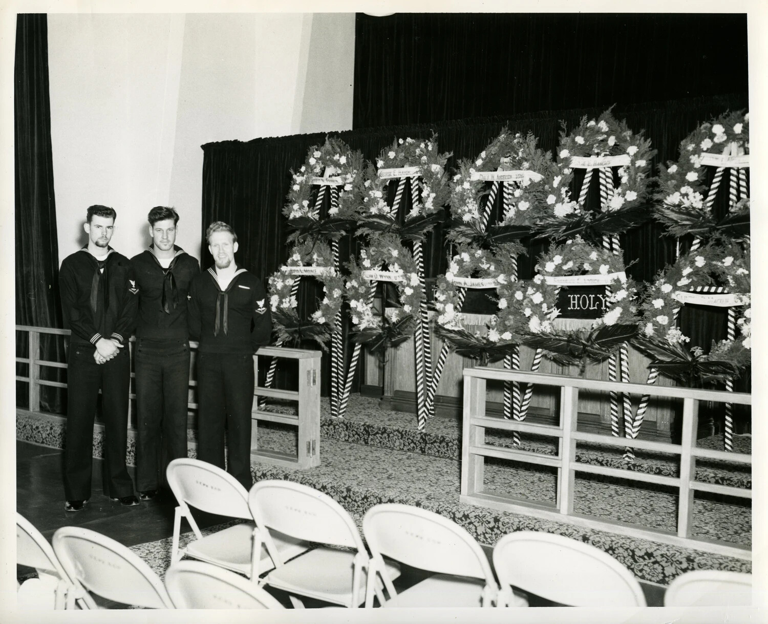 Navy Sailors at Memorial Wreath Service, Korean War Era, Bancroft/Smith Collection