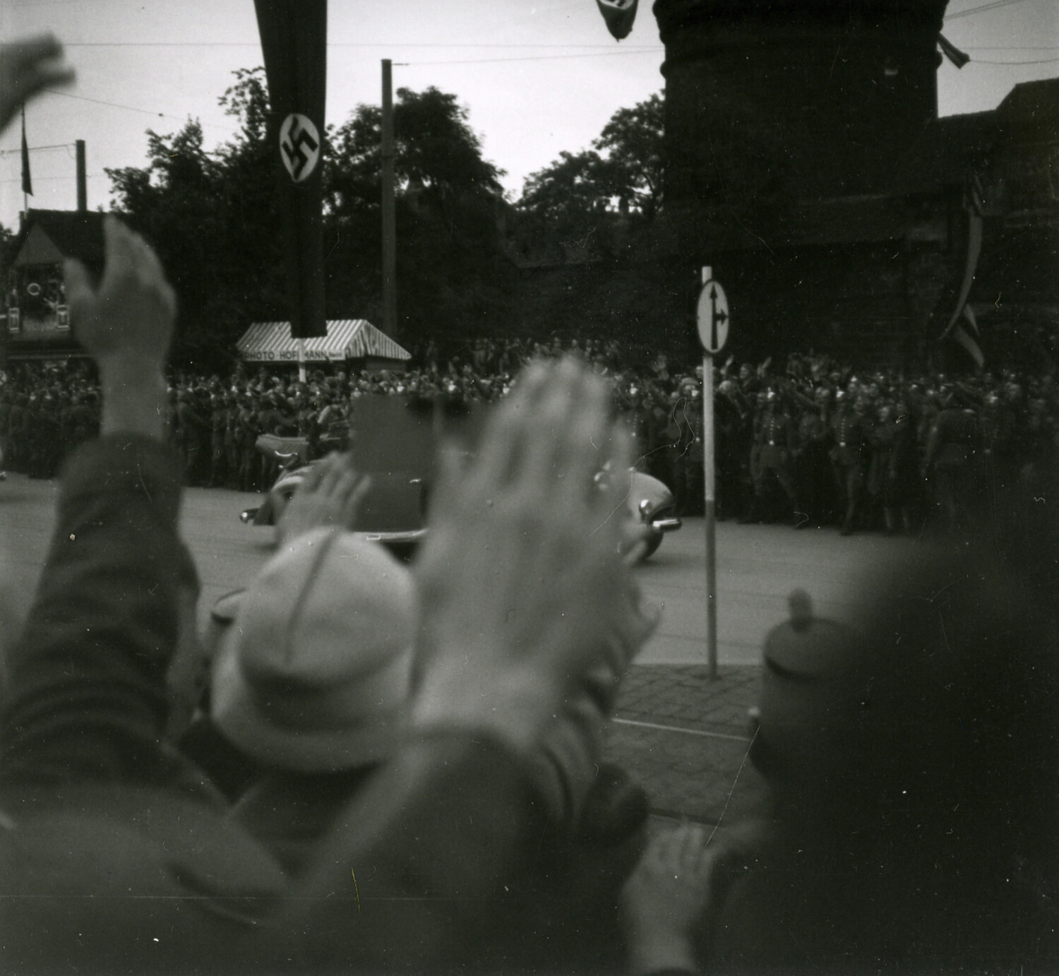 Crowd and Motorcade at Nazi Party Rally, Nuremberg, Germany, 1930s