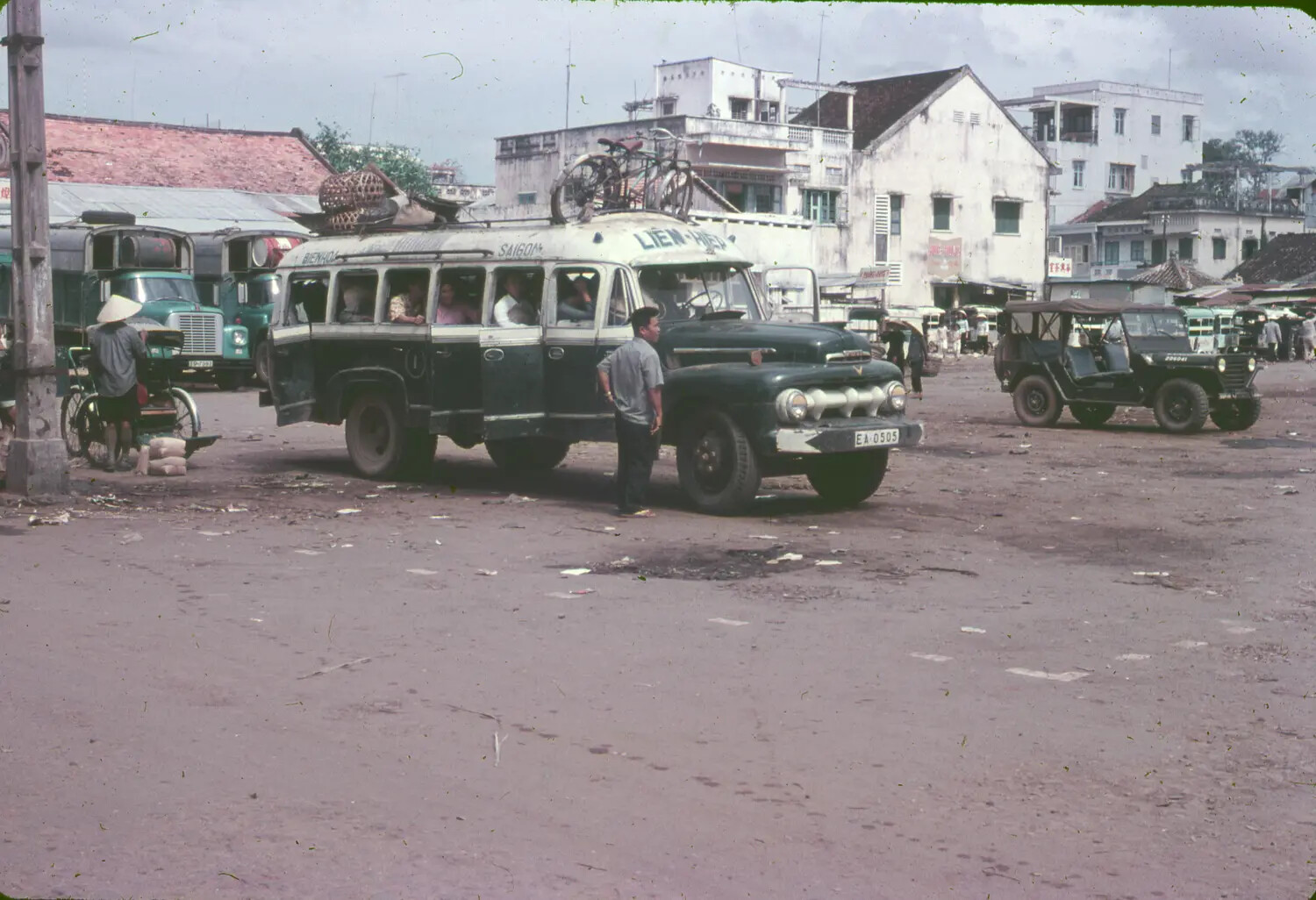 Lien Hiep Passenger Bus at a South Vietnamese Transport Depot, Bien Hoa-Saigon Route, 1965