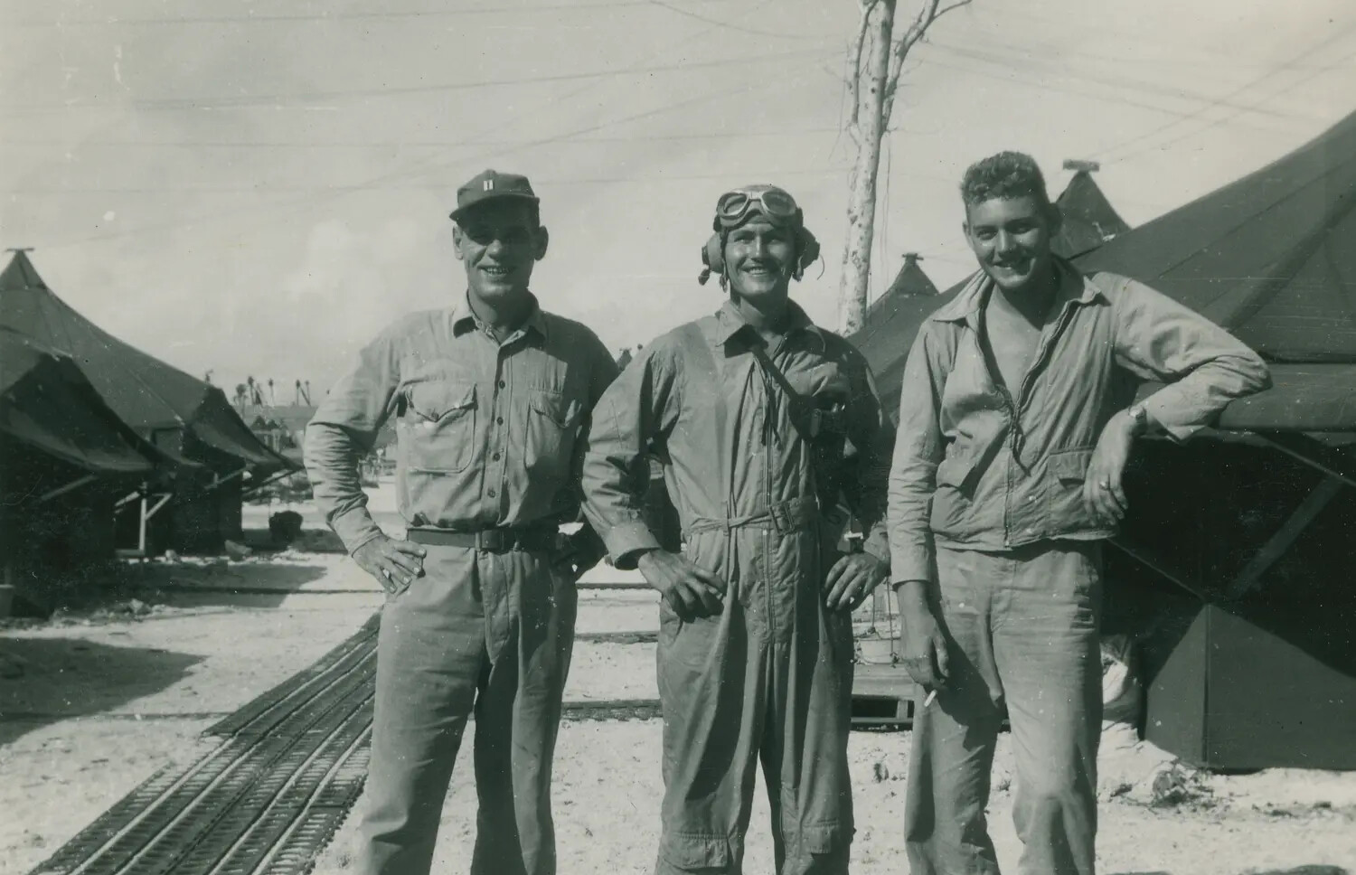Three Servicemen at a Forward Tent Encampment, McAleer Photo Album