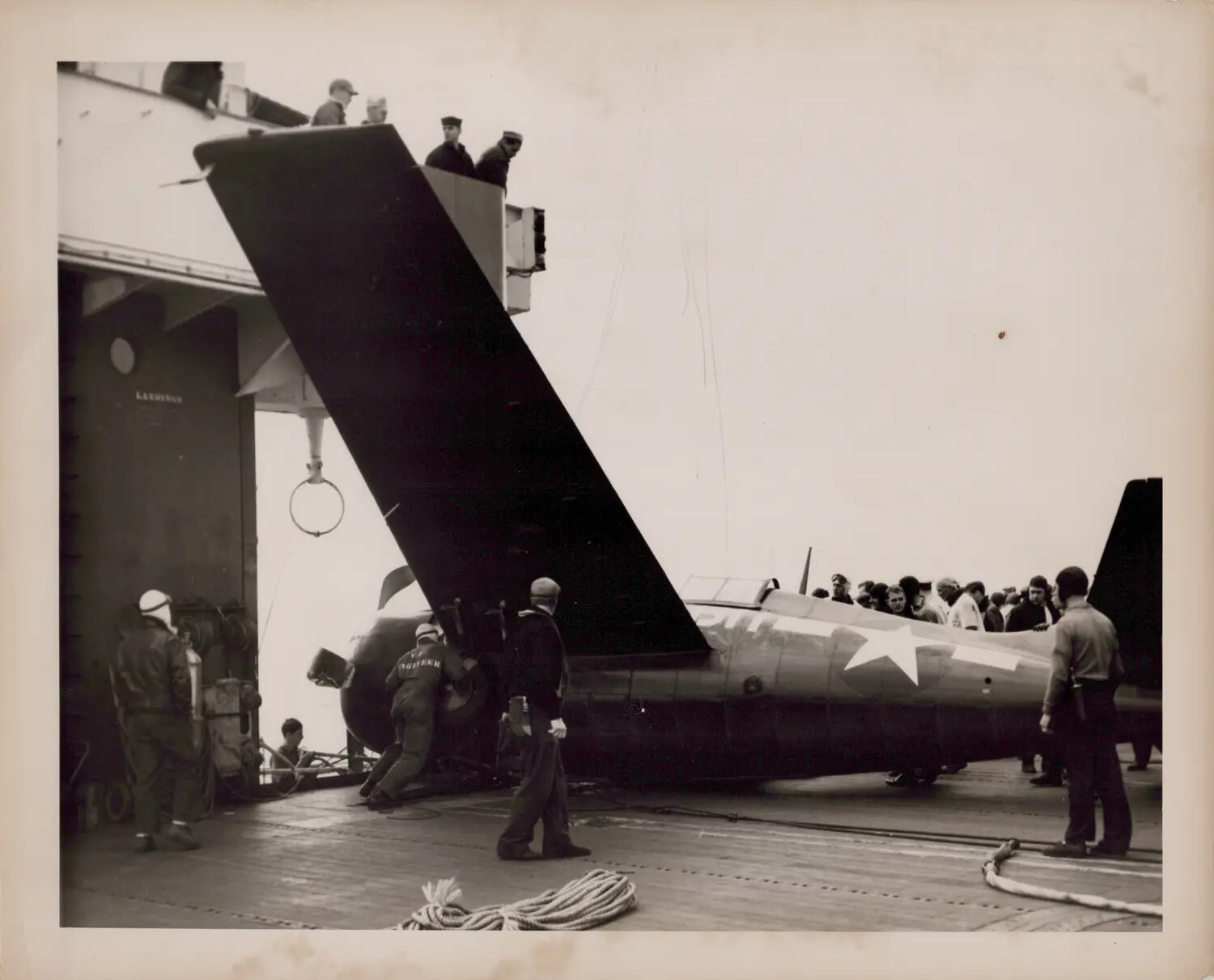Crash of Aircraft B-11, Lt(jg) W.O. Green, USS Petrof Bay (CVE-80), 27 February 1945 - Wreckage View