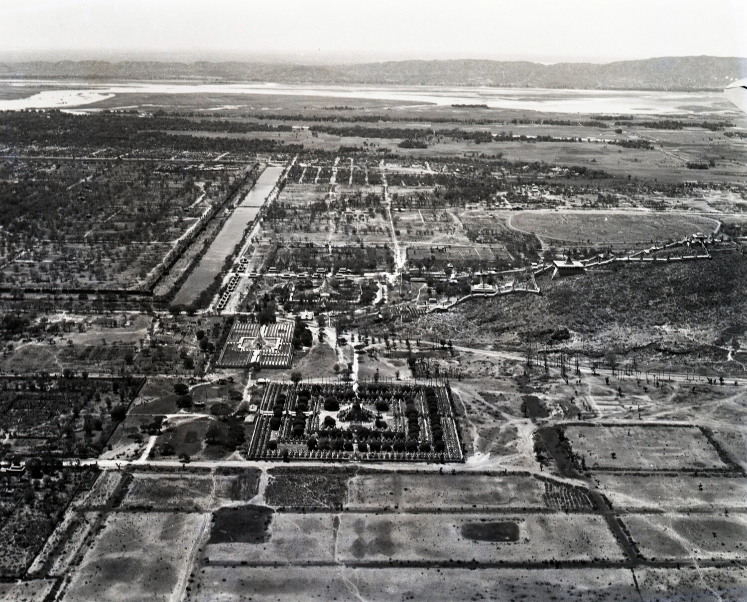 Aerial Reconnaissance Photograph of Mandalay, Burma, Showing Palace Fort Complex - WWII CBI Theater