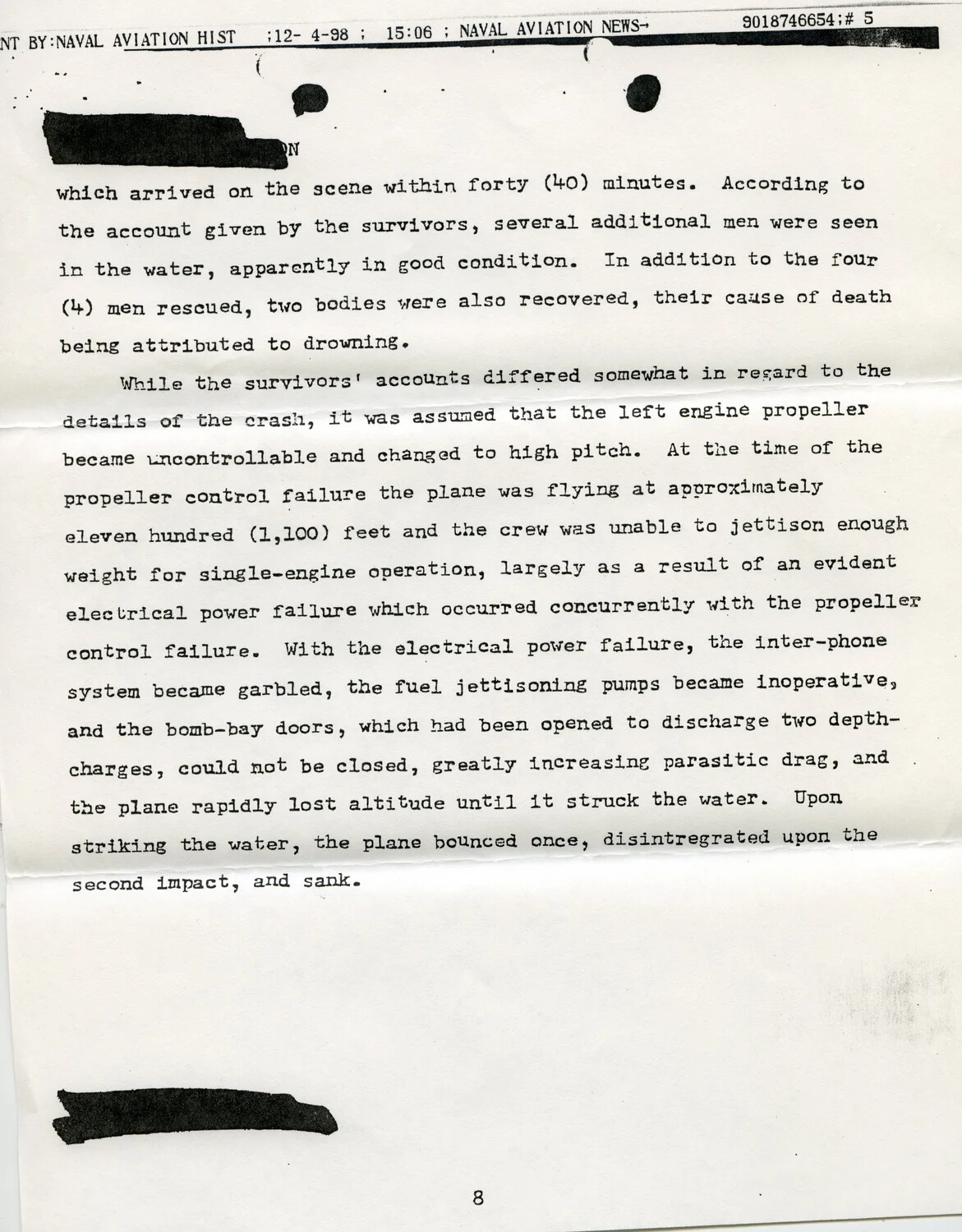 Page 8 of Naval Aircraft Accident Investigation Report (Fax Transmission), Naval Aviation History/News