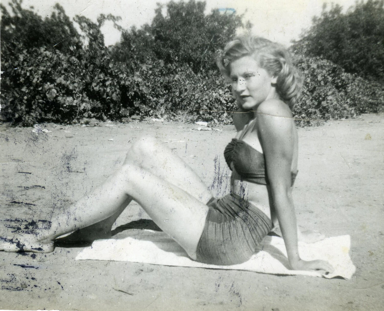 Personal Snapshot of a Woman on the Beach, VMF-214 Album, 1945
