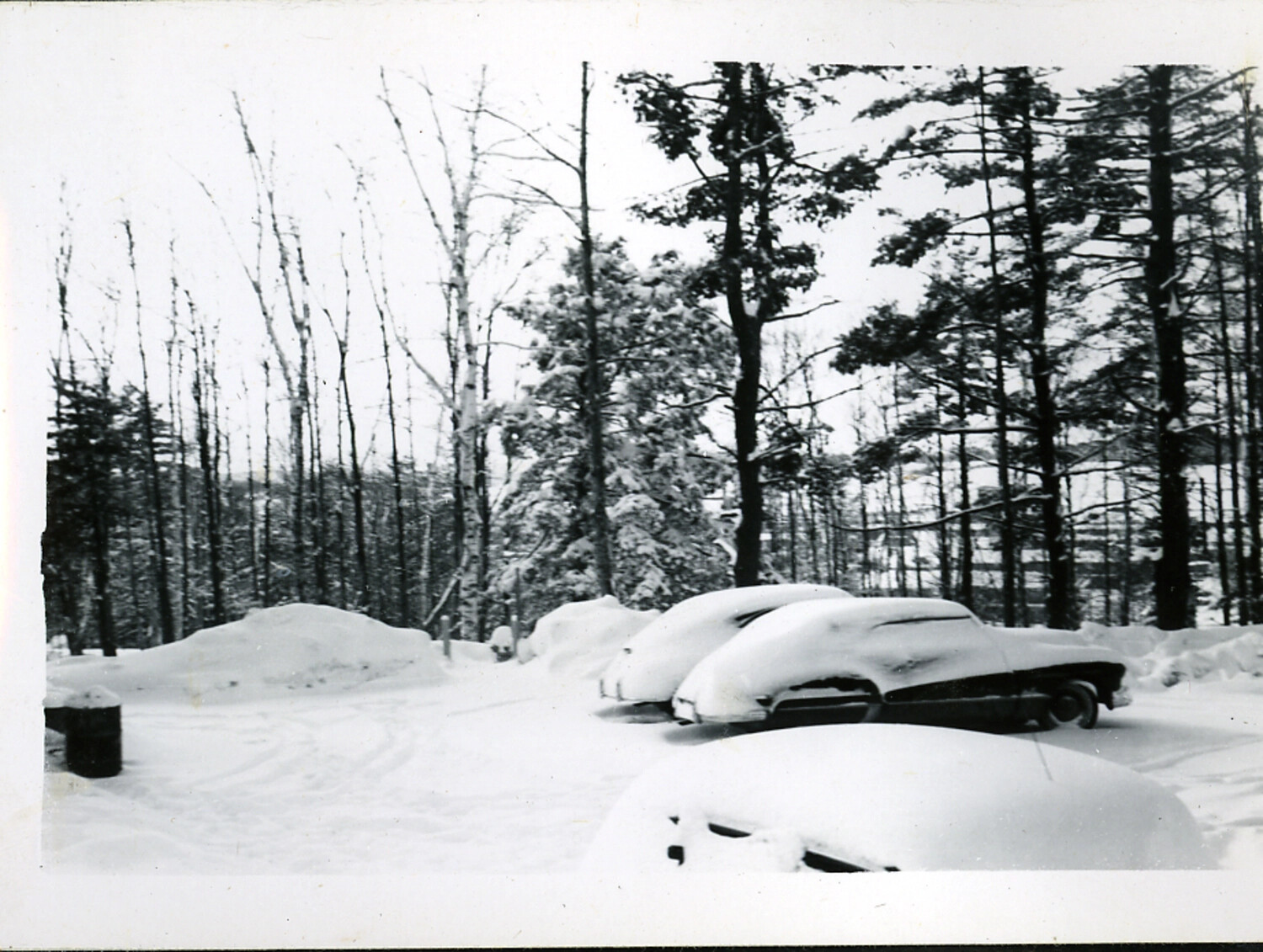 Snow-Covered Automobiles After a Winter Storm, American Homefront Snapshot (Filed in Postwar Japan Album)