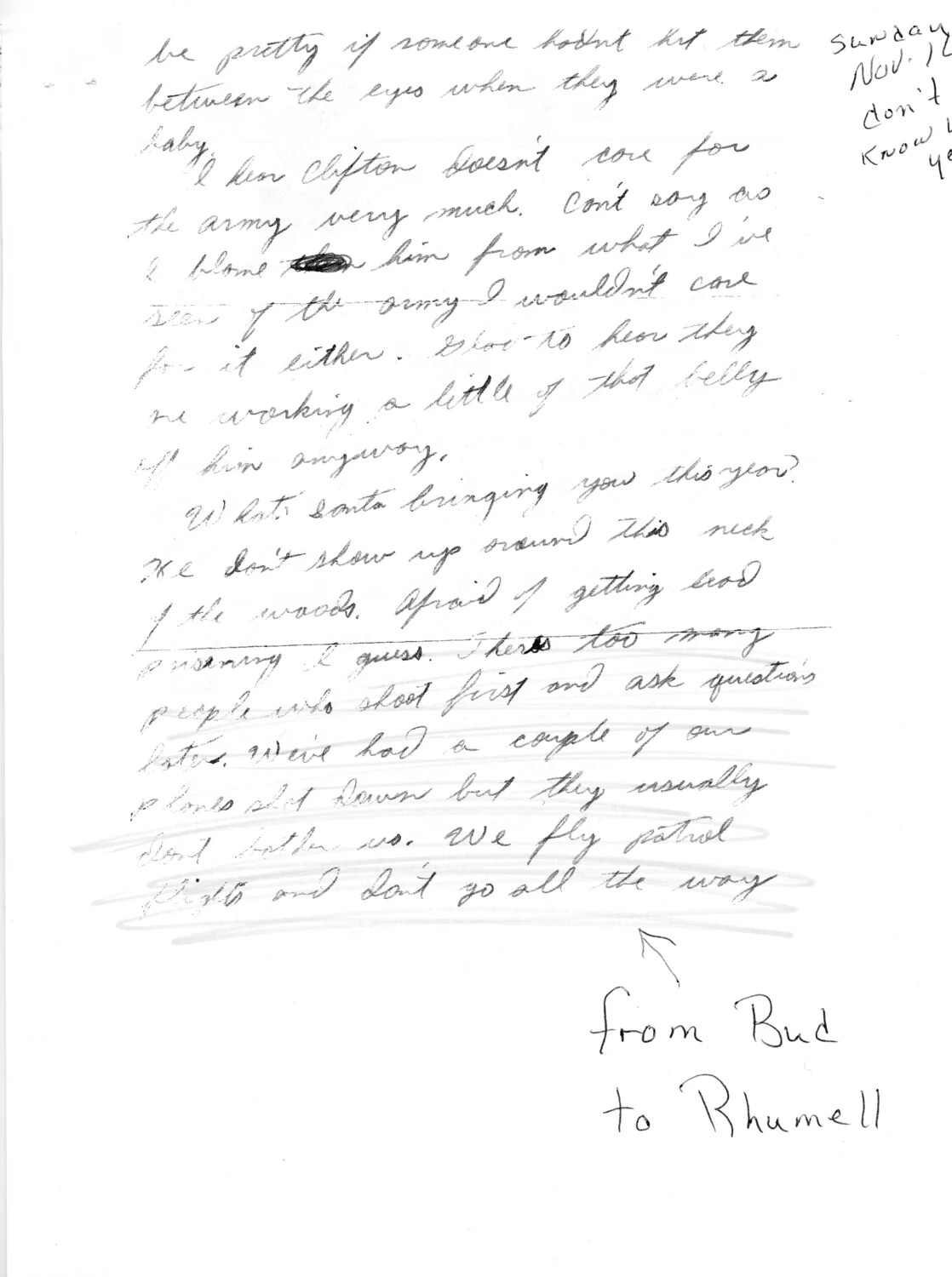 Handwritten Personal Letter from 'Bud' to 'Rhumell,' Korean War Era, Describing Patrol Flight Operations