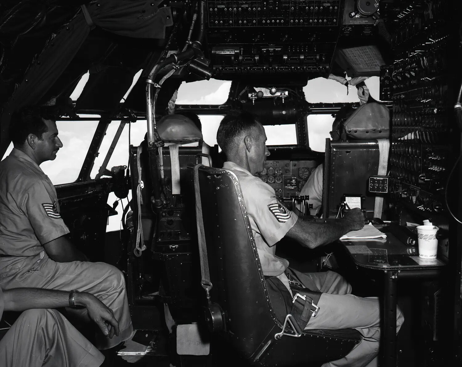 Flight Engineer's Station Aboard a Boeing C-97/KC-97, In-Flight Crew Photograph