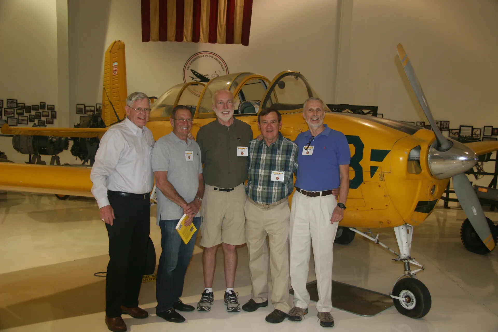 Five Veterans Posing with Vintage Training Aircraft at Aviation Museum, 2016 (Alternate View)