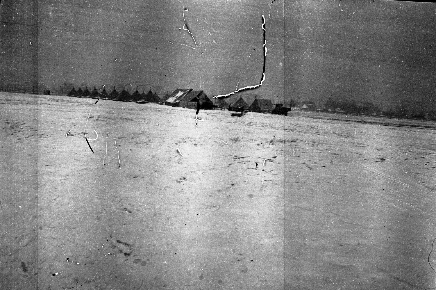 Snow-Covered Military Camp with Bell Tents, WWI France/England Negative - Scott Field Collection