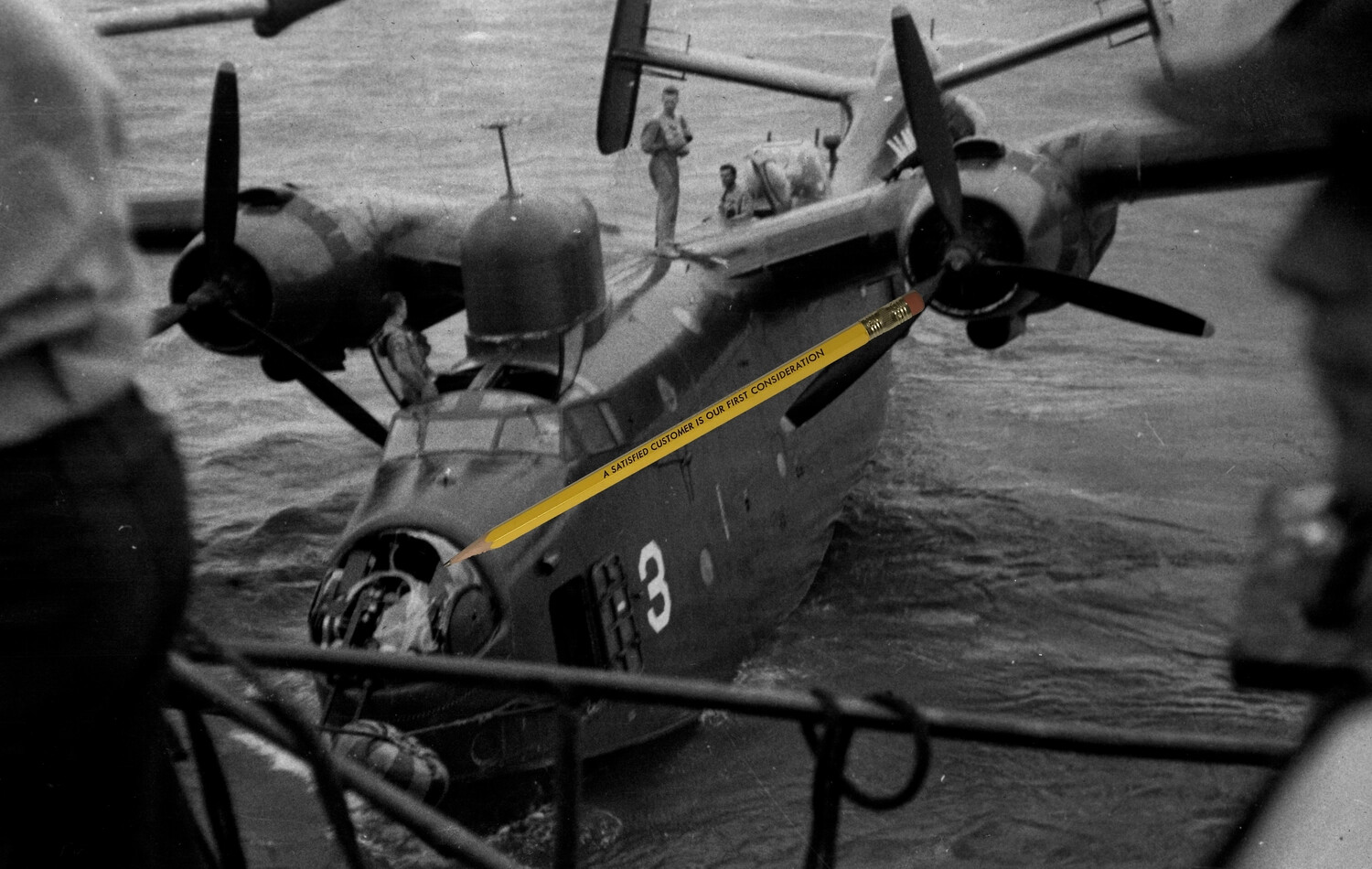 US Navy Patrol Flying Boat with Damaged Nose Turret, Korean War Era (Digitally Altered Reproduction)
