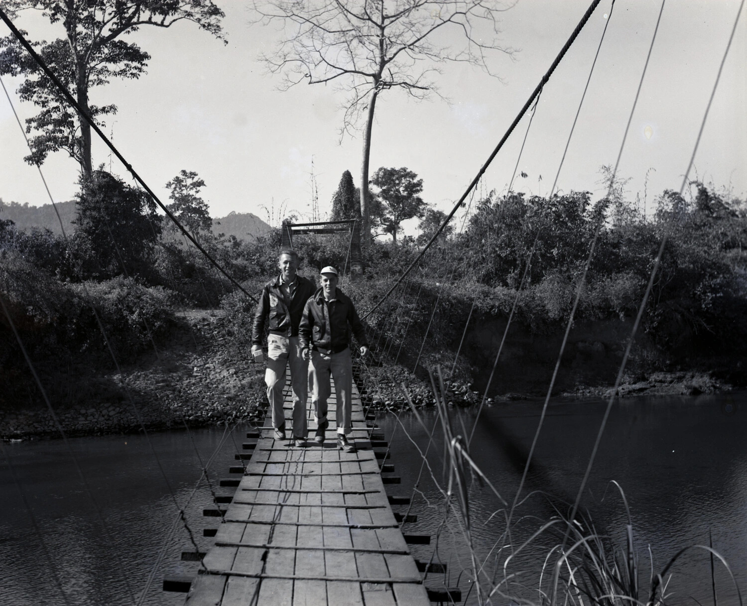 American Servicemen Crossing Suspension Bridge, CBI Theater, WWII