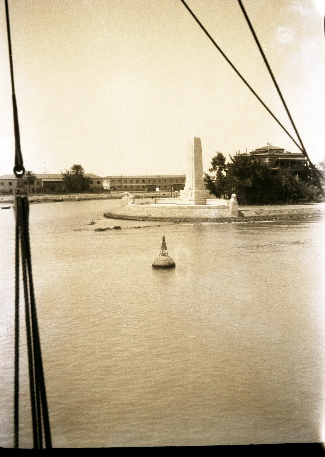 River Confluence War Memorial Obelisk Viewed from US Navy Vessel, China, 1930s