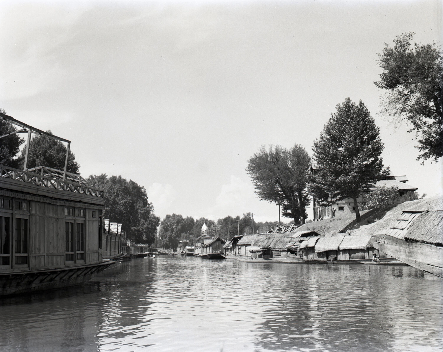 Houseboats on a Kashmir Waterway, China-Burma-India Theater Scenic Photograph, WWII Era