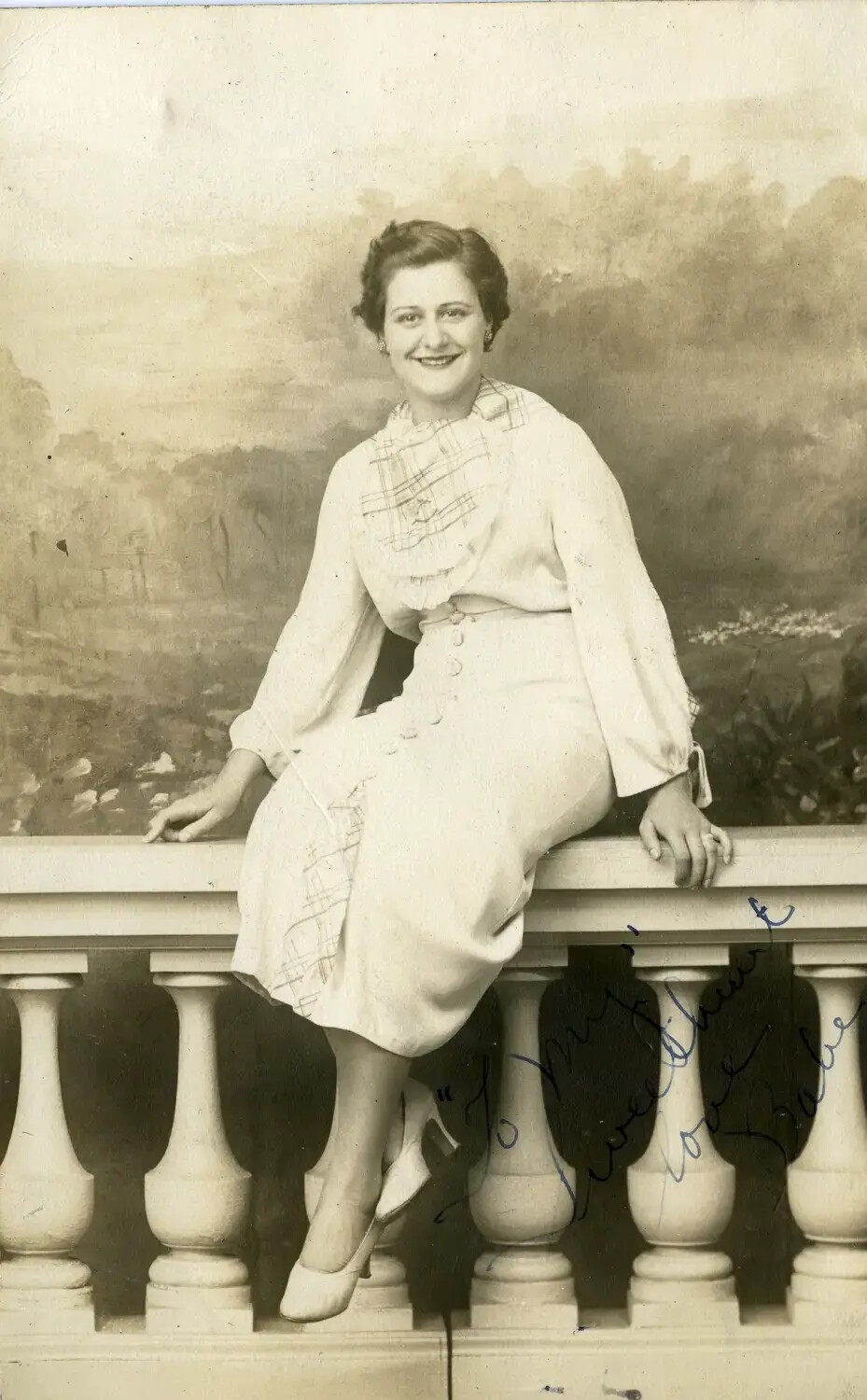 Studio Portrait of a Young Woman with Handwritten Inscription, 1930s "Sweetheart" Photograph