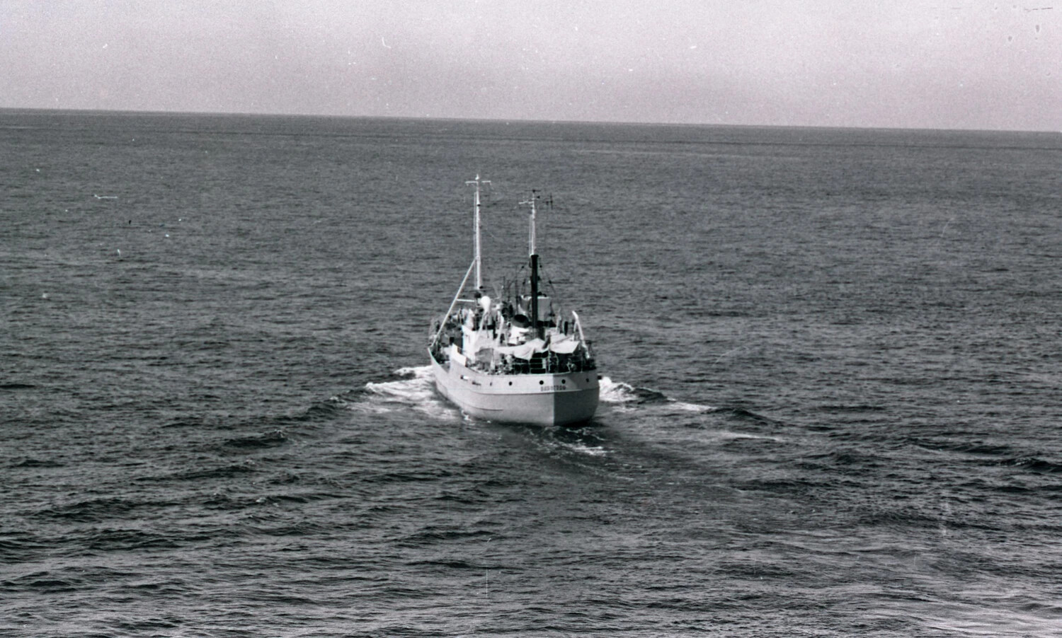 Stern View of Soviet-Style Intelligence Trawler at Sea, Vietnam War Era