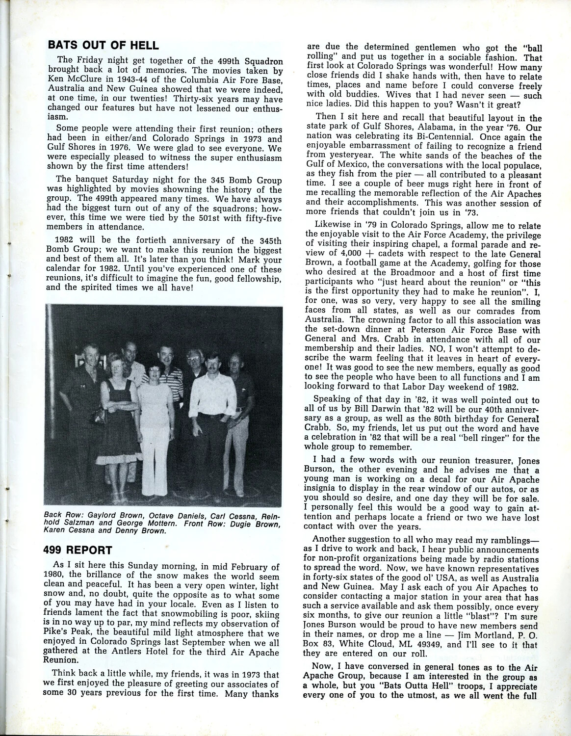 Air Apache Journal (1980): 'Bats Out of Hell' — 499th Bombardment Squadron Reunion Report