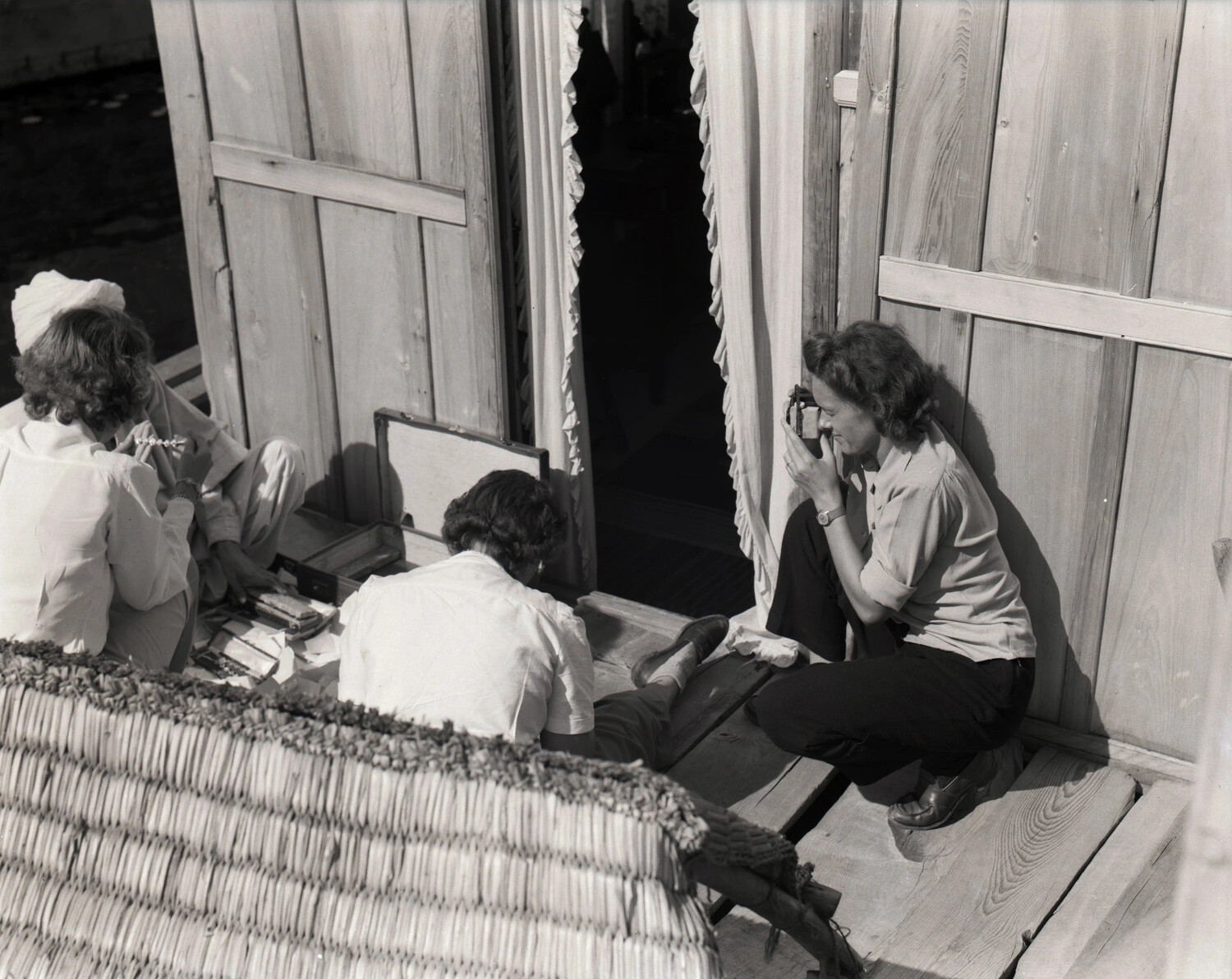 American Women Relaxing on a Kashmir Houseboat, WWII China-Burma-India Theater Era