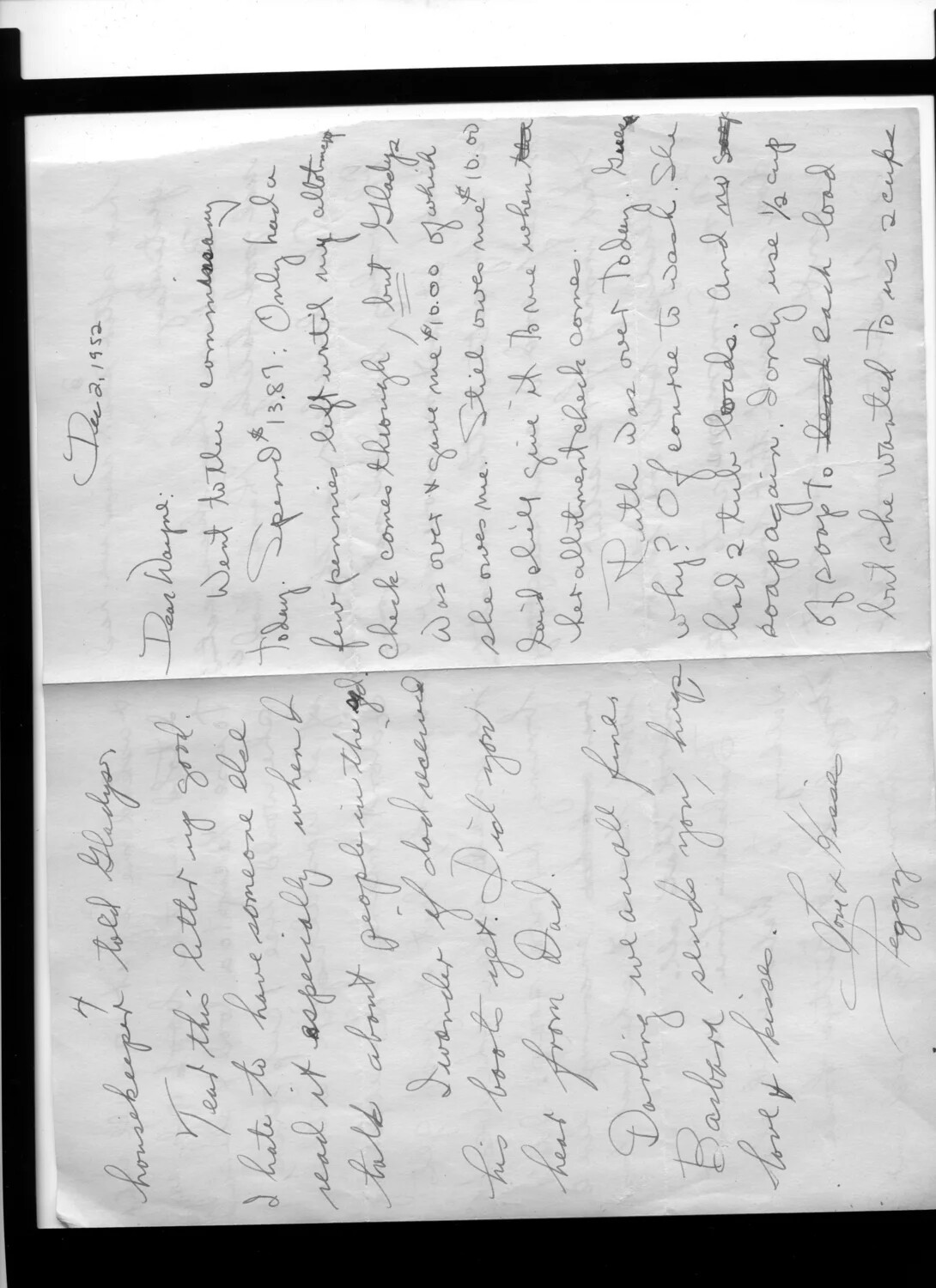 Handwritten Personal Letter Dated December 2, 1952, Addressed 'Dear Wayne' - Lt. Bancroft Korean War Collection